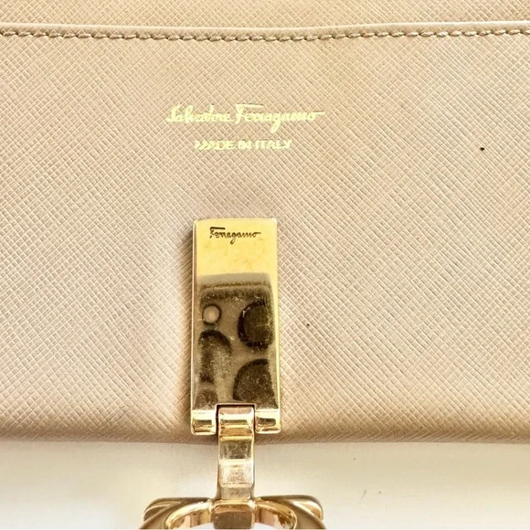 Salvatore Ferragamo Gancini Logo Beige Leather Long Continental Wallet - Picture 7 of 16